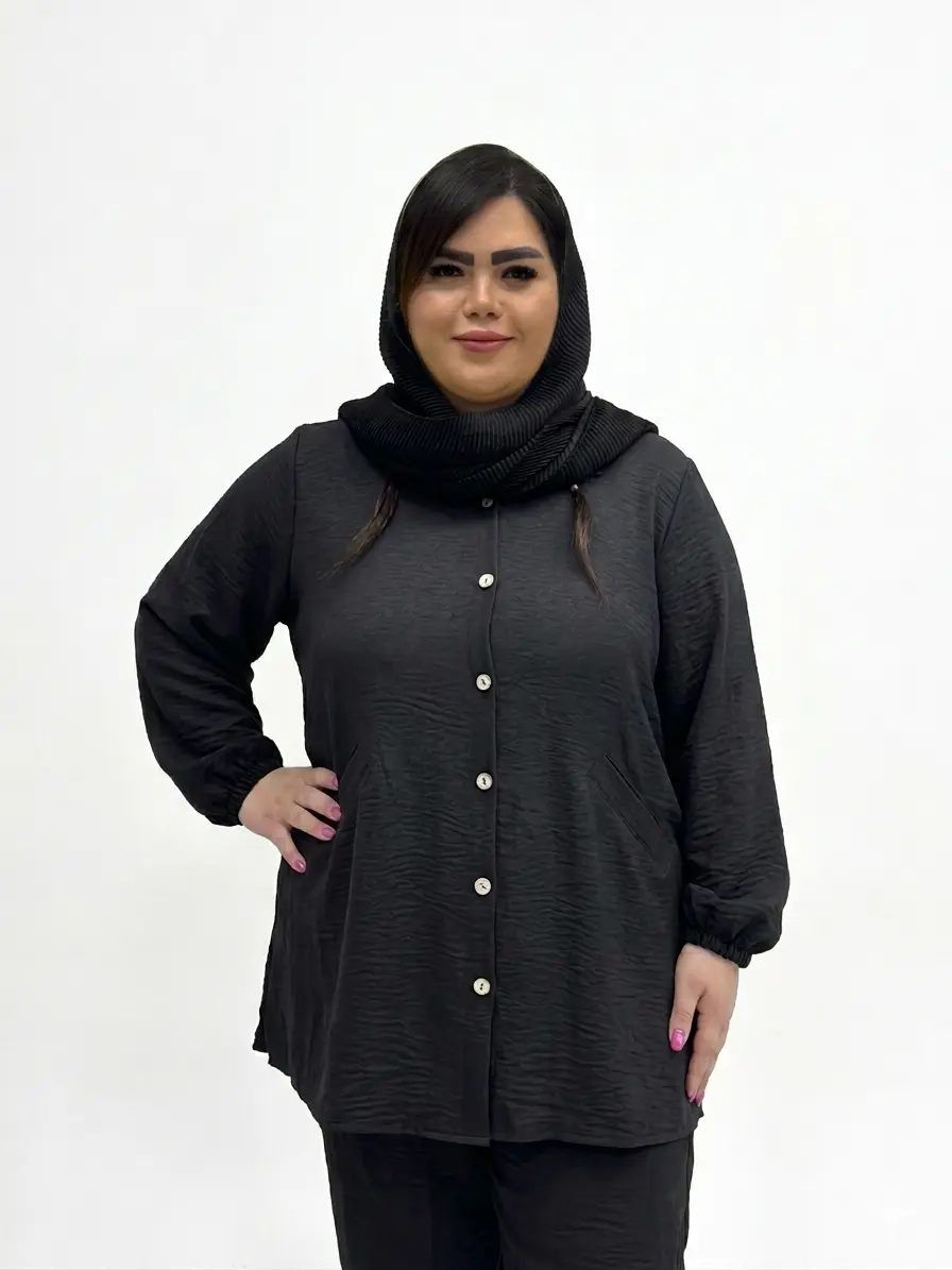 شومیز یقه شکاری جیب فیلتو بغل دکمه